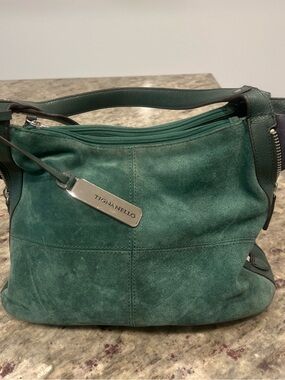 Tignanello Teal Green Suede Shoulder Bag